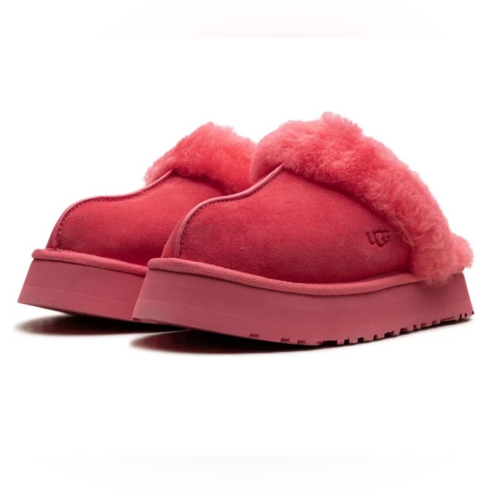 Ugg Hibiscus 🌺 Pink Disquette Shearling Platform Slippers Size 8